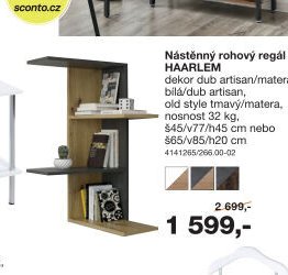 Nástěnný rohový regál HAARLEM