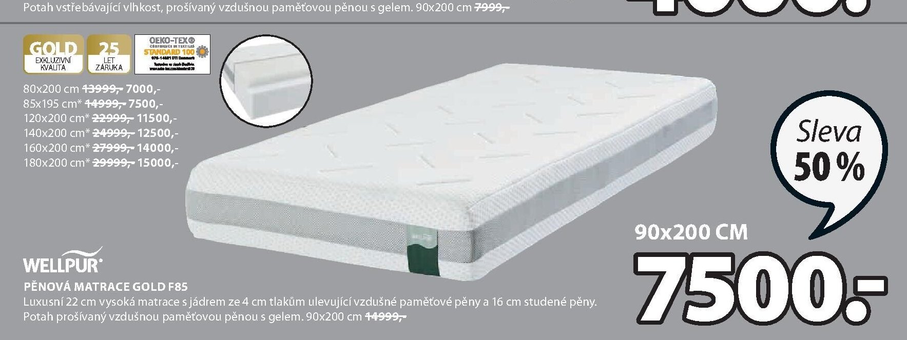PĚNOVÁ MATRACE GOLD F85