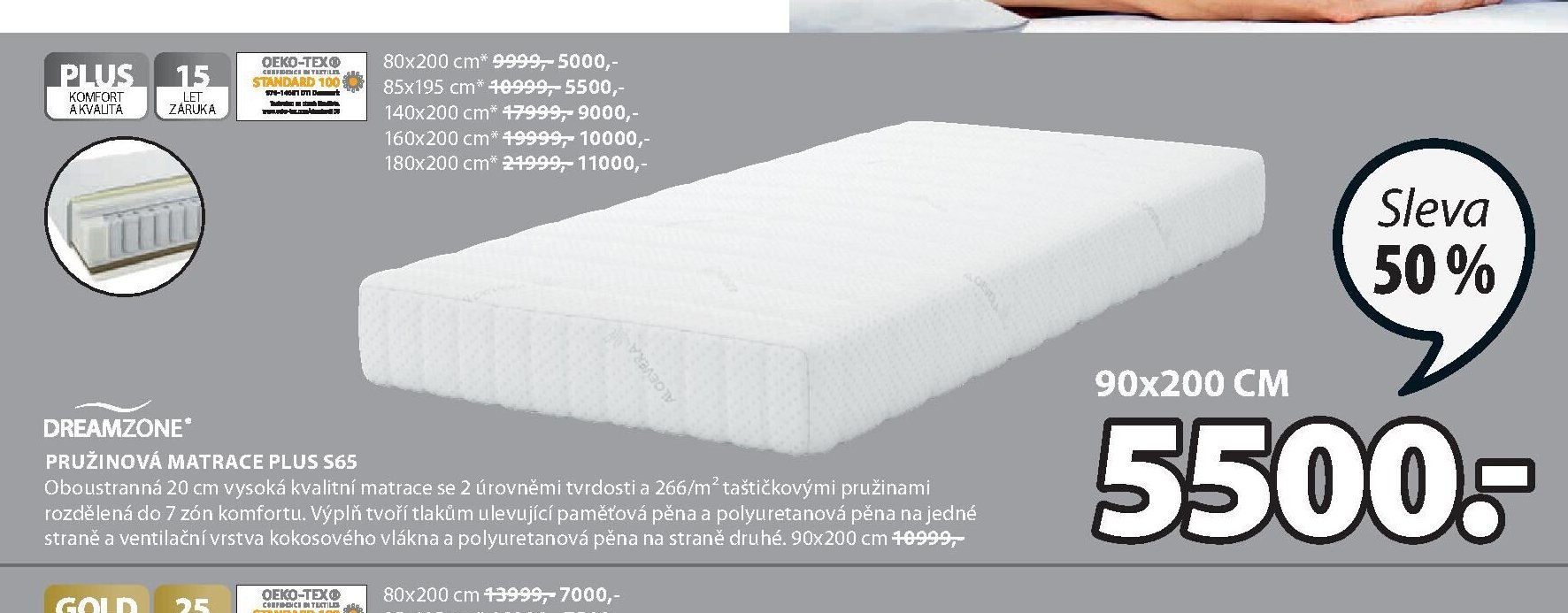 DREAMZONE PRUŽINOVÁ MATRACE PLUS S65
