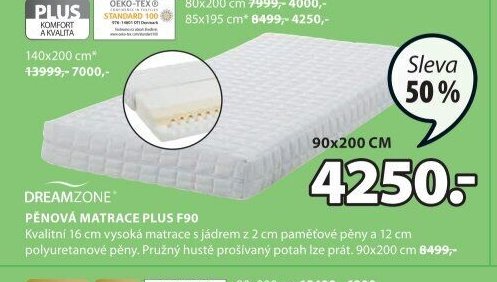 DREAMZONE PĚNOVÁ MATRACE PLUS F90