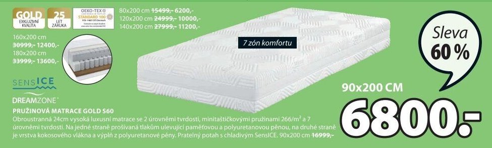 DREAMZONE PRUŽINOVÁ MATRACE GOLD S60