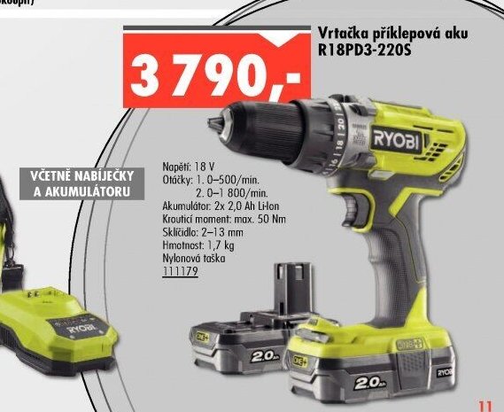Vrtačka příklepová aku R18PD3-220S