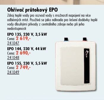 Ohřívač průtokový EPO 135