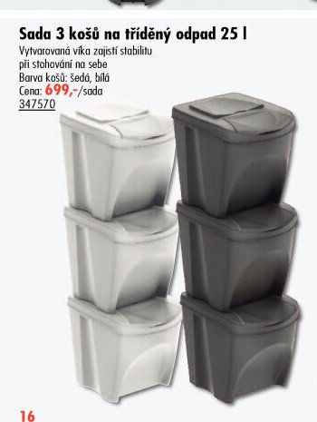 Sada 3 košů na tříděný odpad 25 l