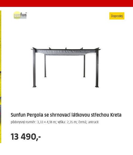 Sunfun Pergola se shrnovací látkovou střechou Kreta
