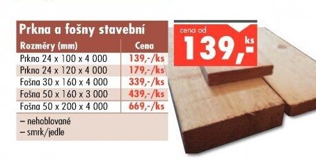 Prkna a fošny stavební