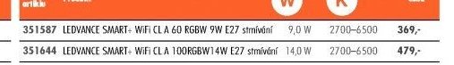 LEDVANCE SMART+ WiFi CL A 60 RGBW 9W E27 stmívání