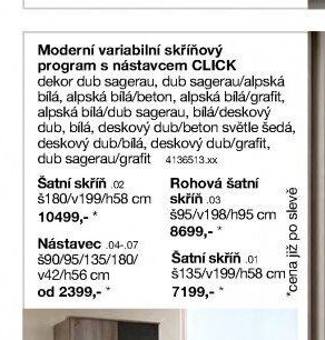 Moderní variabilní skříňový program s nástavcem CLICK