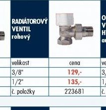 RADIÁTOROVÝ VENTIL rohový