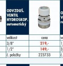 ODVZUŠ. VENTIL HYDROSKOP. automatický