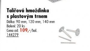 Talířová hmoždinka s plastovým trnem