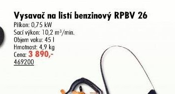 Vysavač na listí benzínový RPBV 26