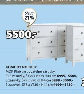 Komoda NORDBY 3+3 zásuvky
