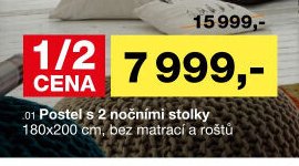 Postel s 2 nočními stolky 180x200 cm, bez matrací a roštů