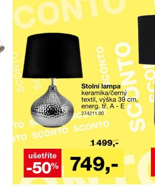 Stolní lampa keramika/černý textil
