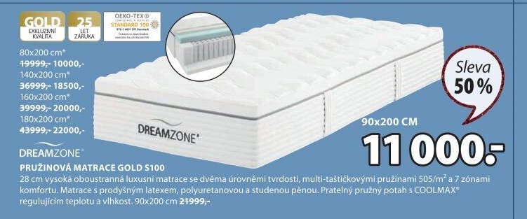 DREAMZONE PRUŽINOVÁ MATRACE GOLD S100
