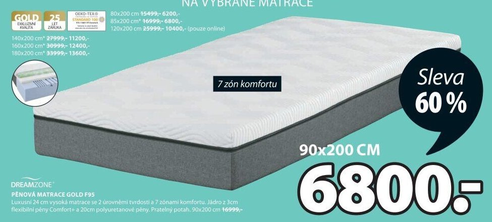 PĚNOVÁ MATRACE GOLD F95