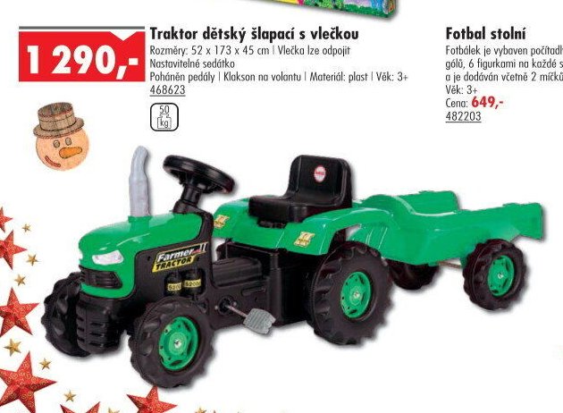 Traktor dětský šlapací s vlečkou