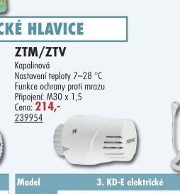 Termostatická hlavice ZTM/ZTV
