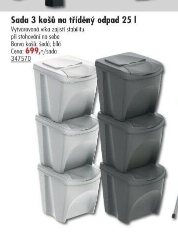 Sada 3 košů na tříděný odpad 25 l