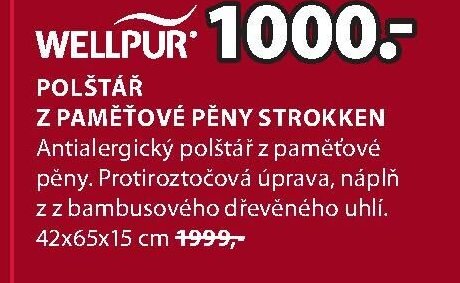 WELLPUR POLŠTÁŘ Z PAMĚŤOVÉ PĚNY STROKKEN