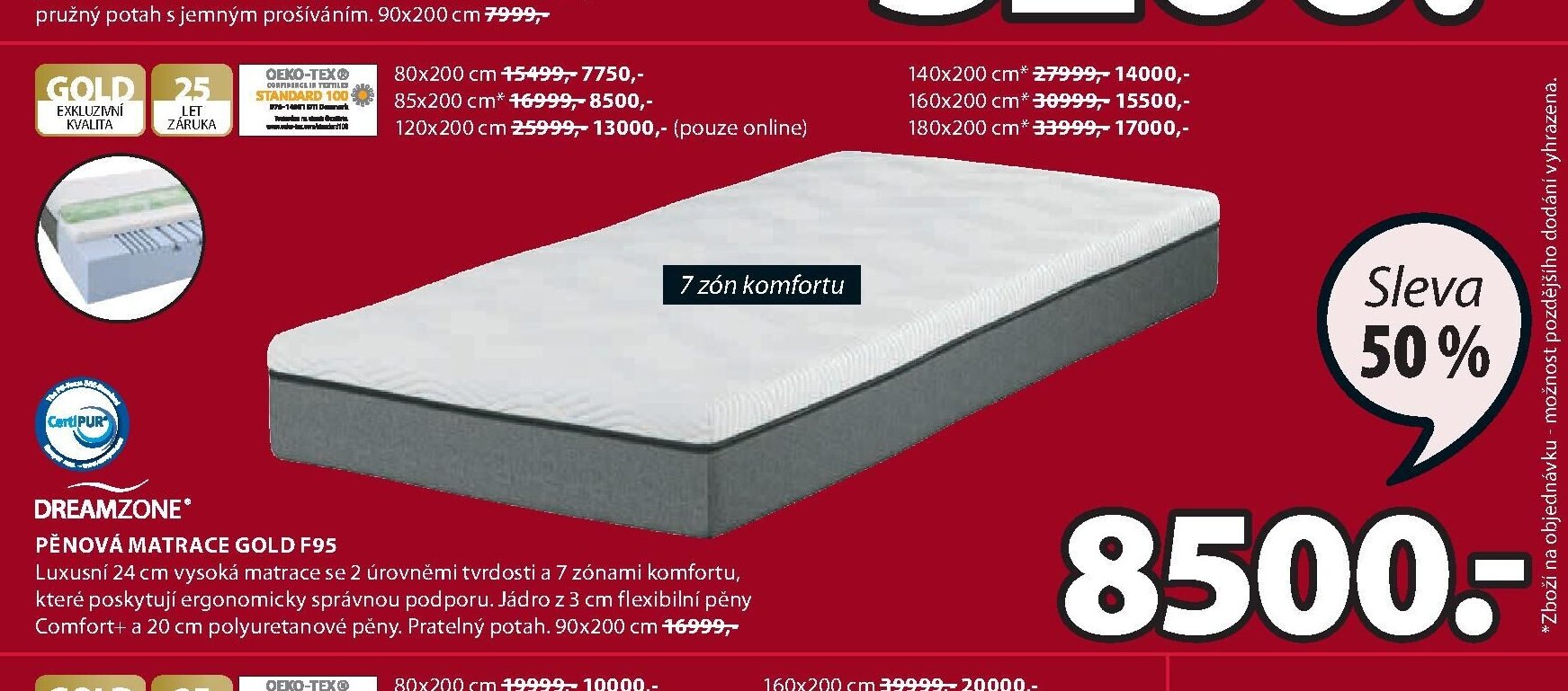 DREAMZONE PĚNOVÁ MATRACE GOLD F95