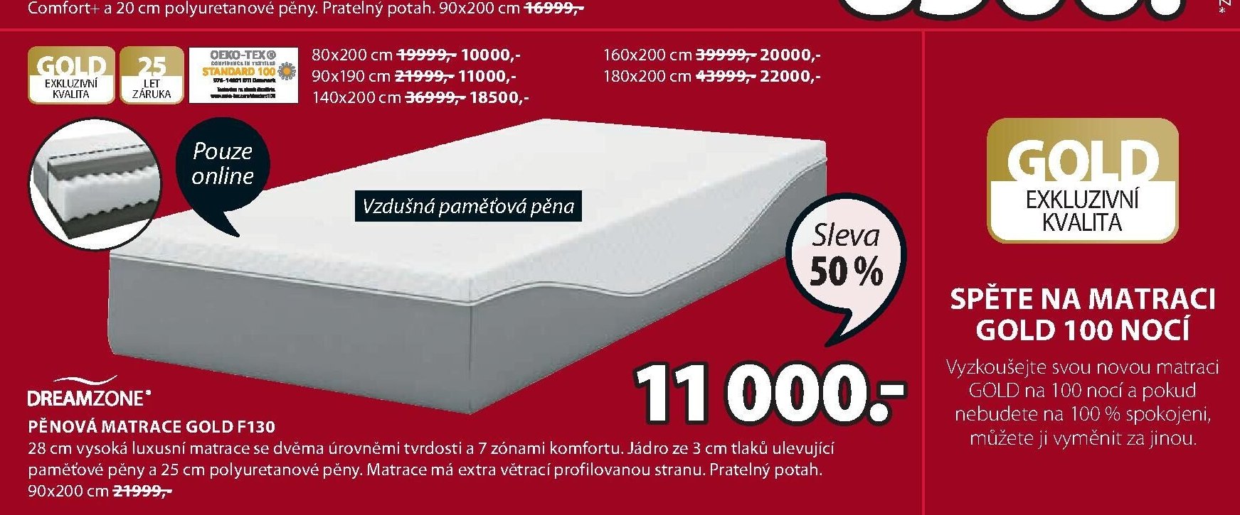 DREAMZONE PĚNOVÁ MATRACE GOLD F130