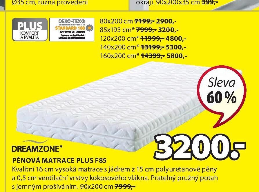 DREAMZONE PĚNOVÁ MATRACE PLUS F85