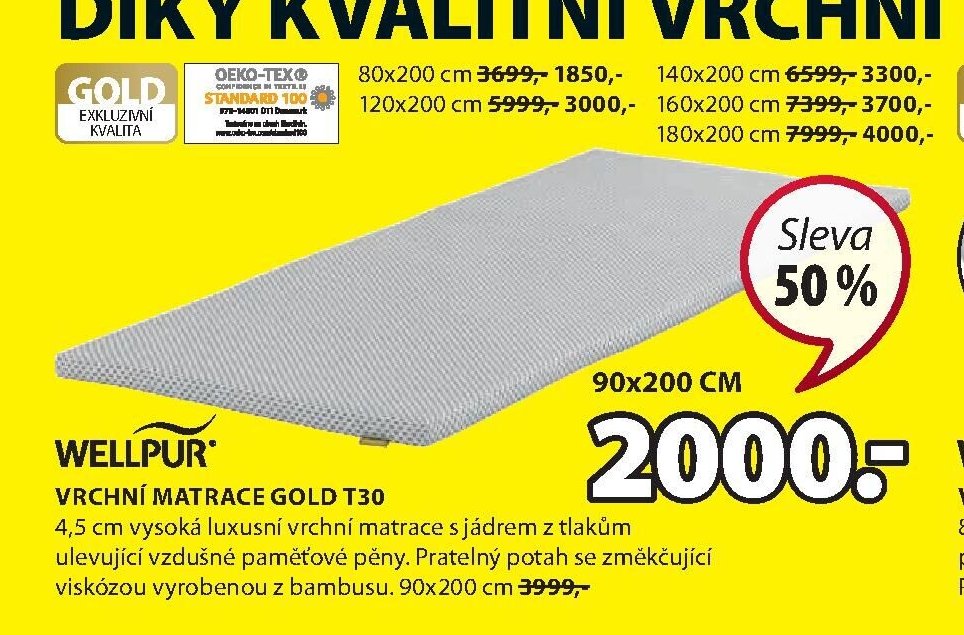VRCHNÍ MATRACE GOLD T30
