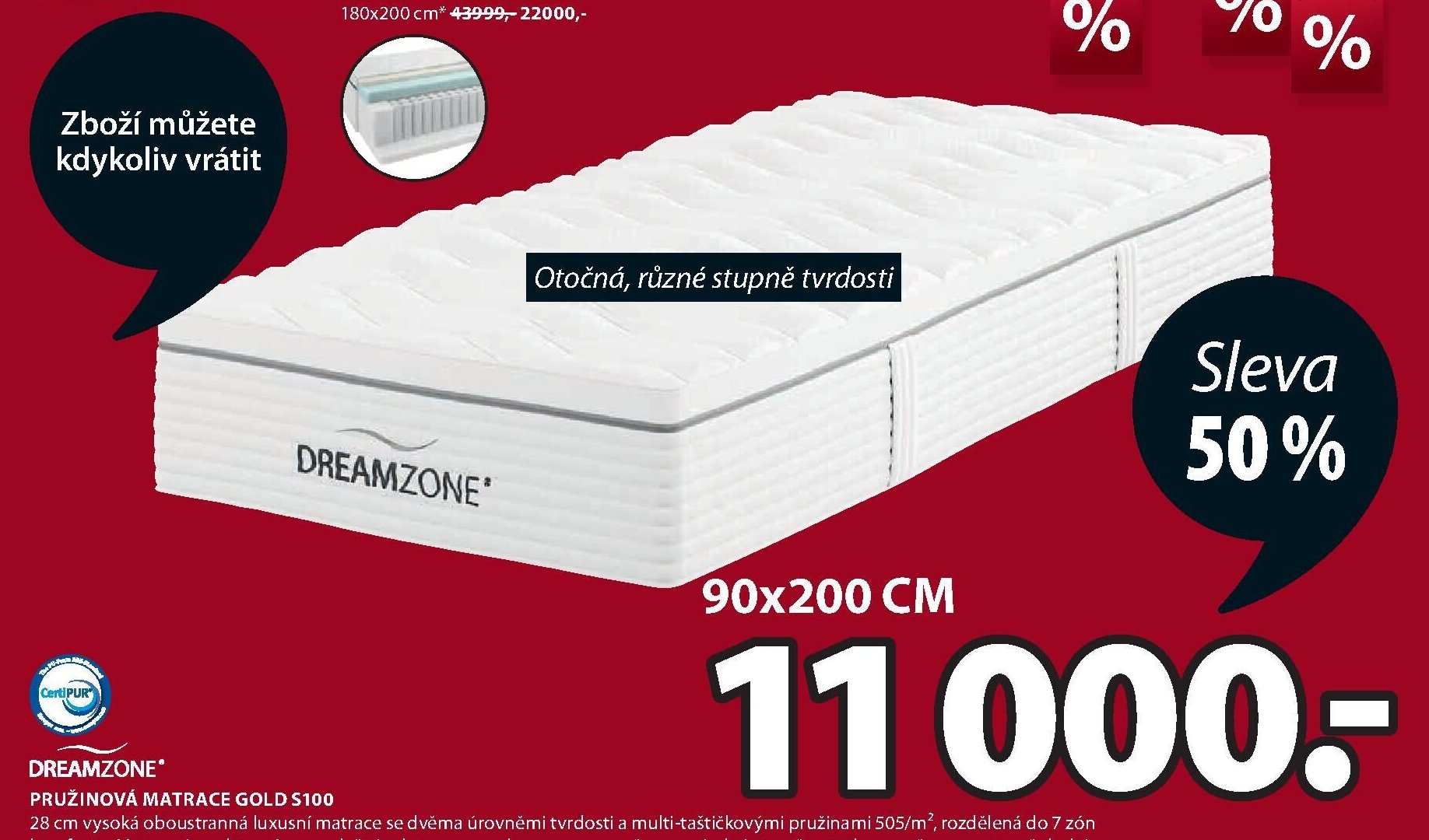DREAMZONE PRUŽINOVÁ MATRACE GOLD S100