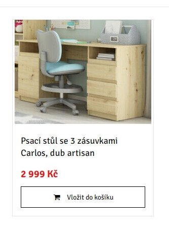 Psací stůl se 3 zásuvkami Carlos, dub artisan