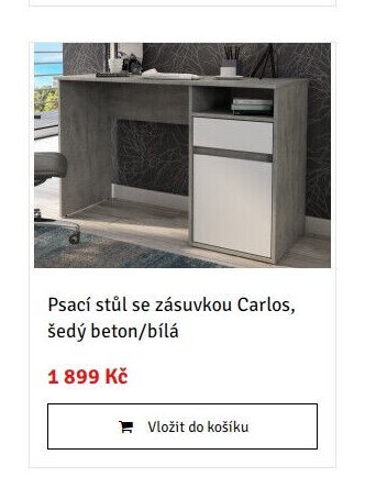 Psací stůl se zásuvkou Carlos, šedý beton/bílá