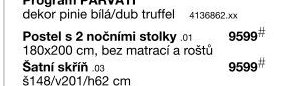 Postel s 2 nočními stolky