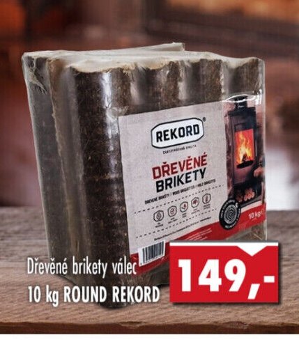Dřevěné brikety válec 10 kg ROUND REKORD