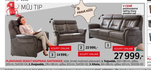 Plánovaná sedací souprava Santander