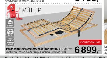 Polohovatelný lamelový rošt Star Motor, 90x200 cm