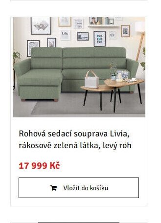 Rohová sedací souprava Livia, rákosově zelená látka, levý roh