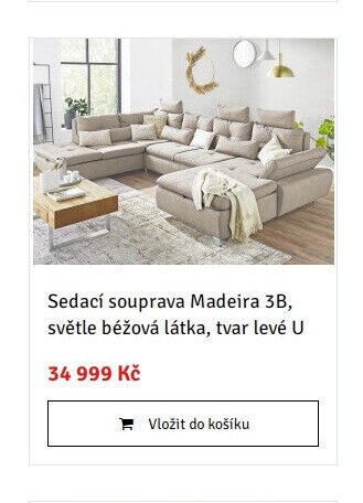 Sedací souprava Madeira 3B, světle béžová látka, tvar levé U