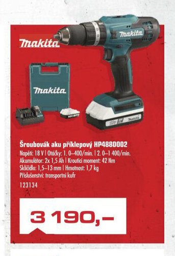 Šroubovák aku příklepový HP488D002