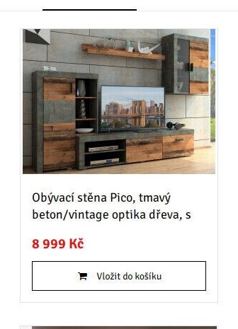 Obývací stěna Pico, tmavý beton/vintage optika dřeva, s