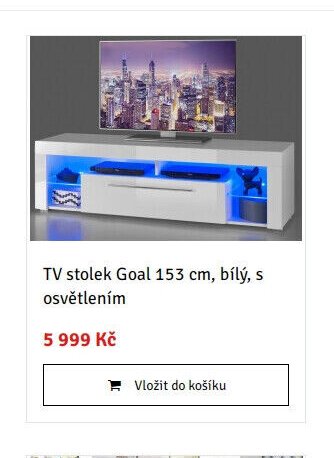 TV stolek Goal 153 cm, bílý, s osvětlením