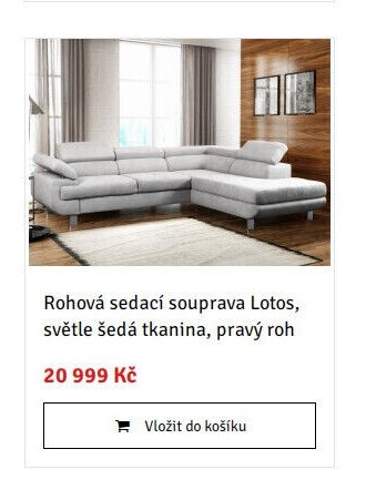Rohová sedací souprava Lotos, světle šedá tkanina, pravý roh