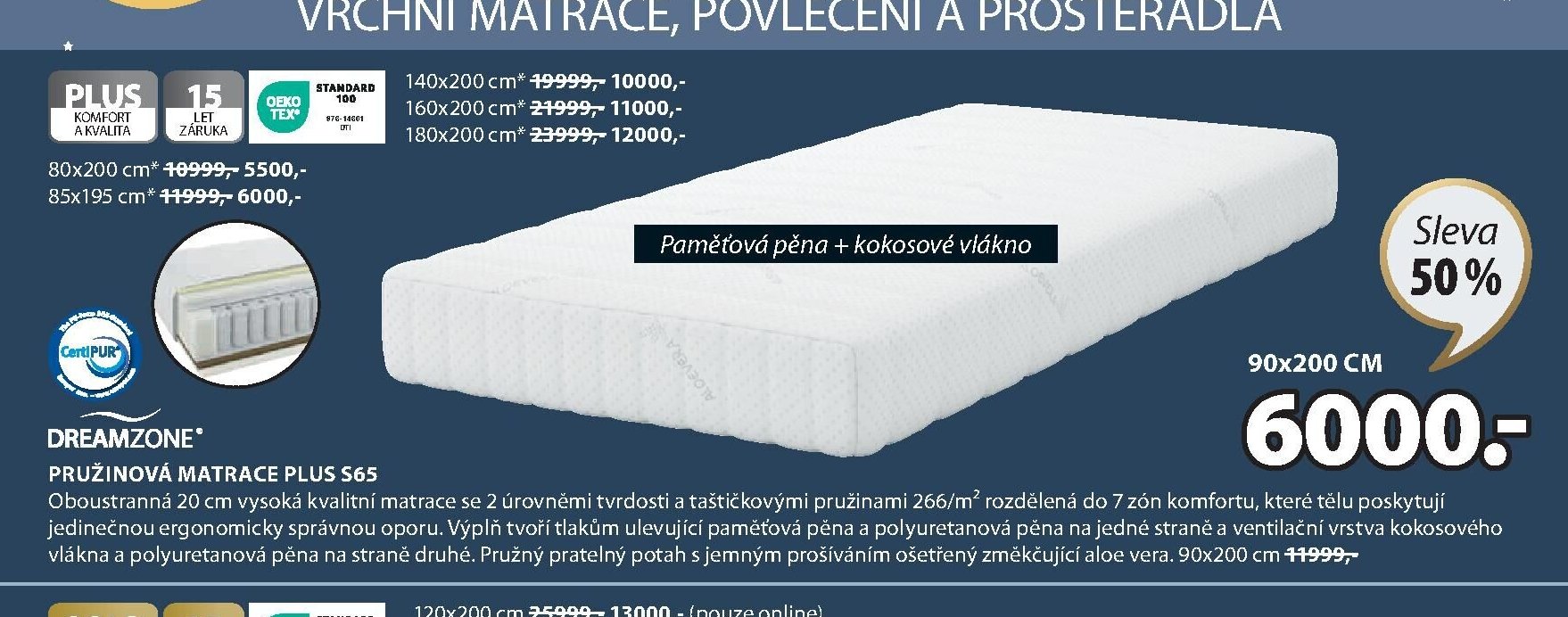 DREAMZONE PRUŽINOVÁ MATRACE PLUS S65