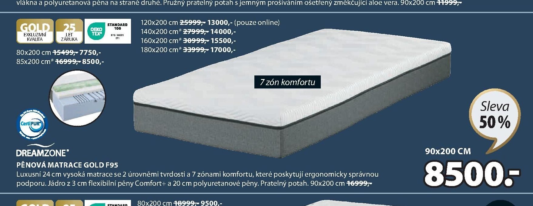 DREAMZONE PĚNOVÁ MATRACE GOLD F95