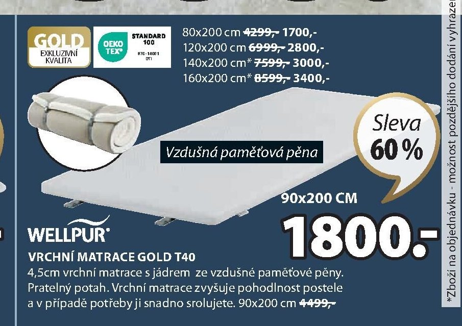 VRCHNÍ MATRACE GOLD T40