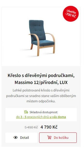 Křeslo s dřevěnými područkami, Massimo 12/přírodní, LUX