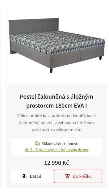 Postel čalouněná s úložným prostorem 180cm EVA I