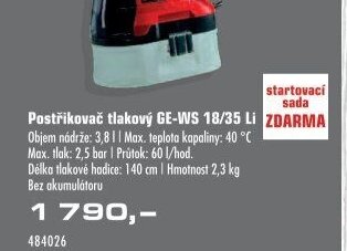 Postřikovač tlakový GE-WS 18/35 Li