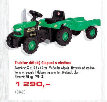Traktor dětský šlapací s vlečkou