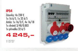 IP54 Zásuvky: 4x 230 V, 1x 16 A/5, 1x 32 A/5